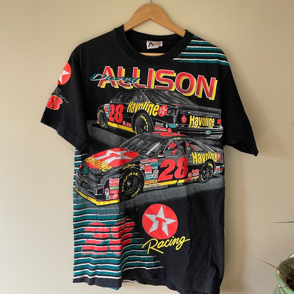 Vintage Davey Allison nascar havoline all over print 90s racing shirt size large